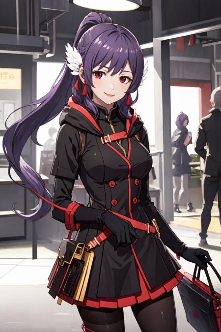 12534-945880709-Masterpiece, best quality, perfect lighting, 1girl, solo, kyoka, feather headpiece, light purple hair, red eyes, ponytail, brown.png